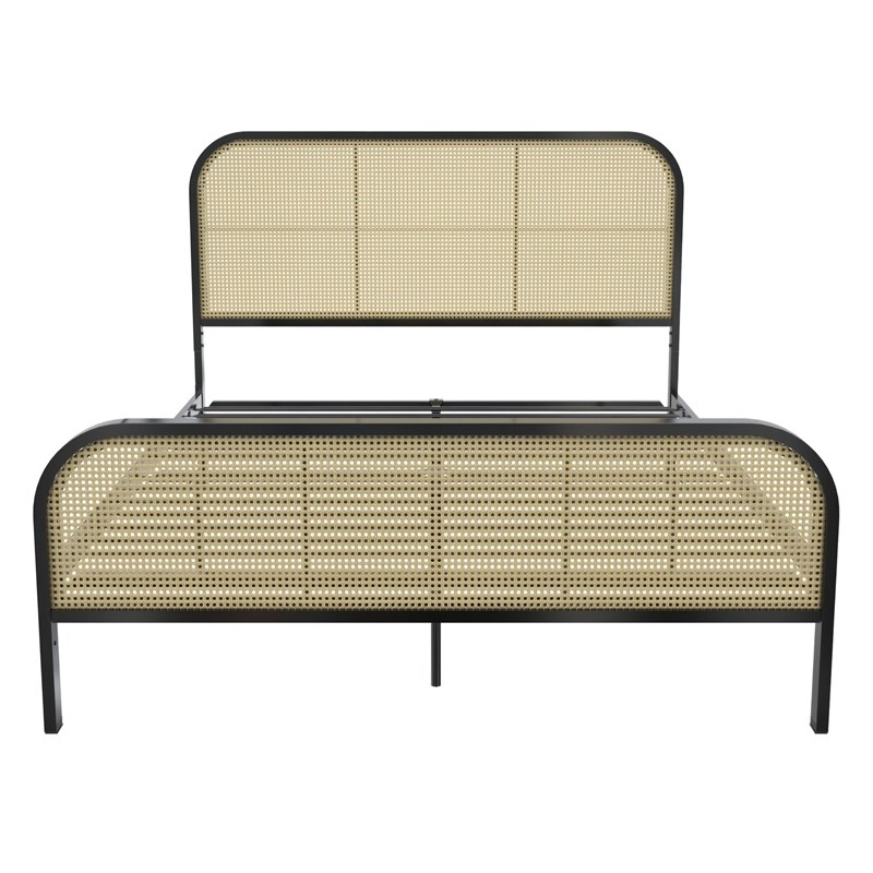 Mr. Kate Roxanne Queen Metal Platform Bed Frame w/Cane Headboard in Black
