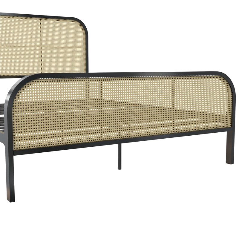 Mr. Kate Roxanne Queen Metal Platform Bed Frame w/Cane Headboard in Black