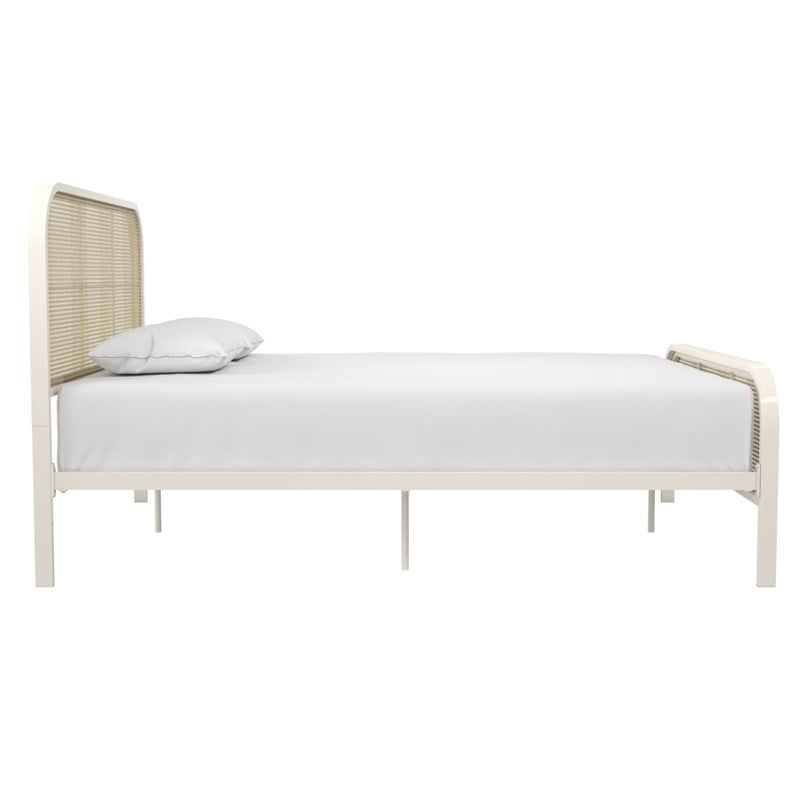 Mr. Kate Roxanne Queen Metal Platform Bed Frame w/Cane Headboard in Parchment