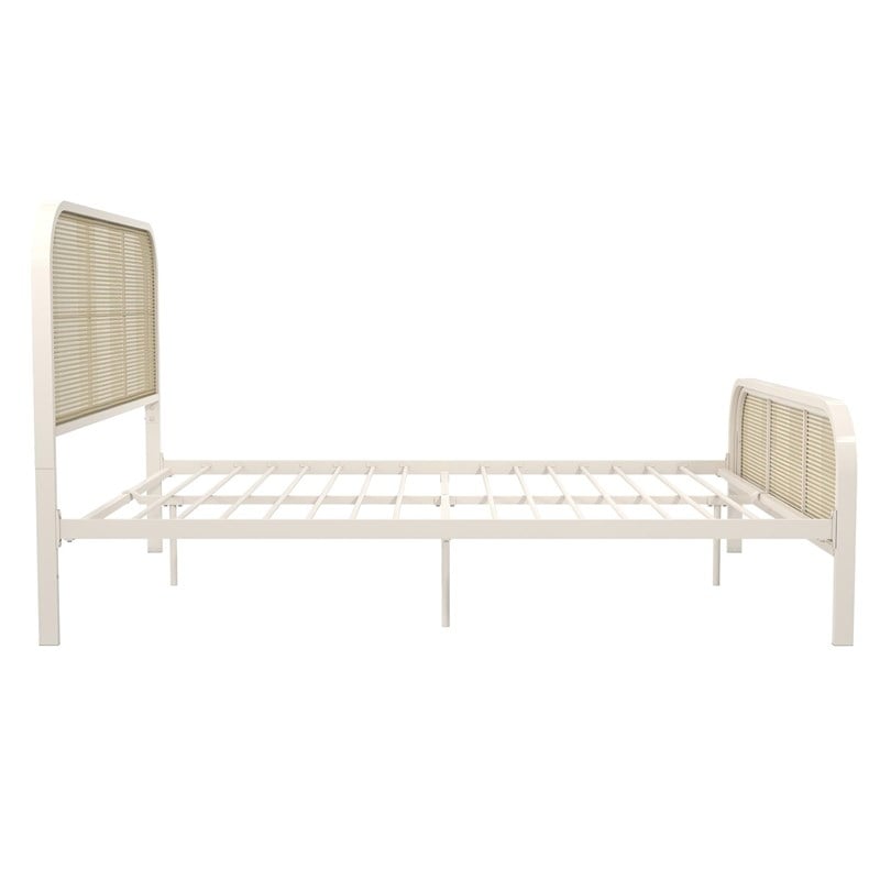 Mr. Kate Roxanne Queen Metal Platform Bed Frame w/Cane Headboard in Parchment