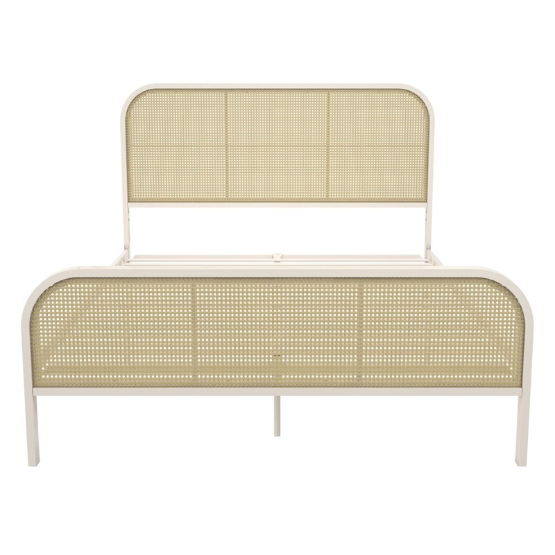 Mr. Kate Roxanne Queen Metal Platform Bed Frame w/Cane Headboard in Parchment