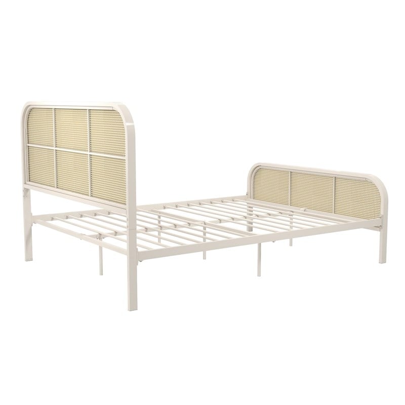 Mr. Kate Roxanne Queen Metal Platform Bed Frame w/Cane Headboard in Parchment