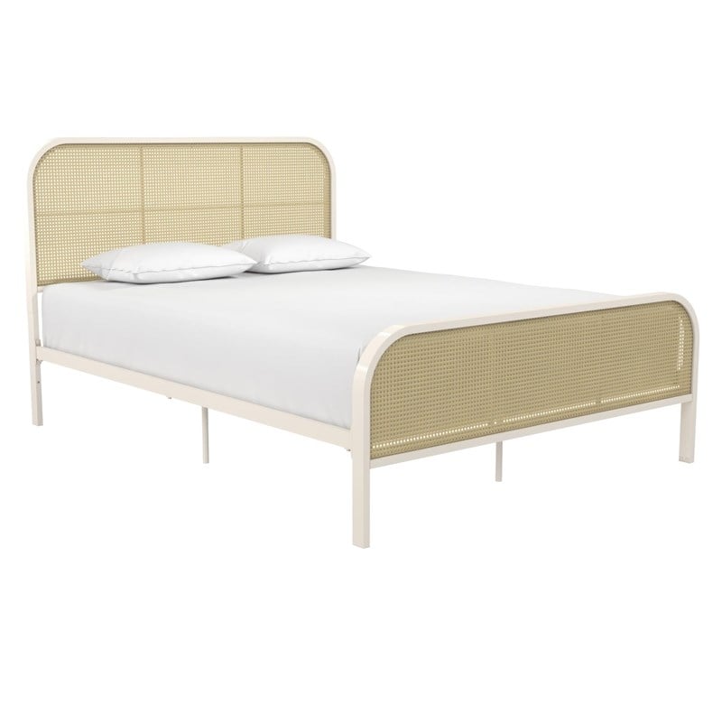 Mr. Kate Roxanne Queen Metal Platform Bed Frame w/Cane Headboard in Parchment