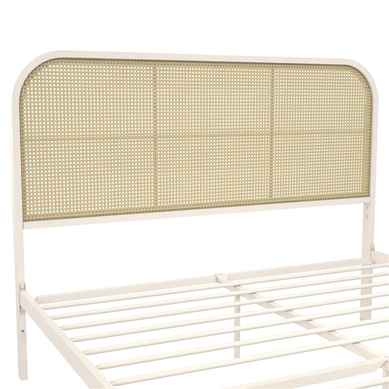 Mr. Kate Roxanne Queen Metal Platform Bed Frame w/Cane Headboard in Parchment