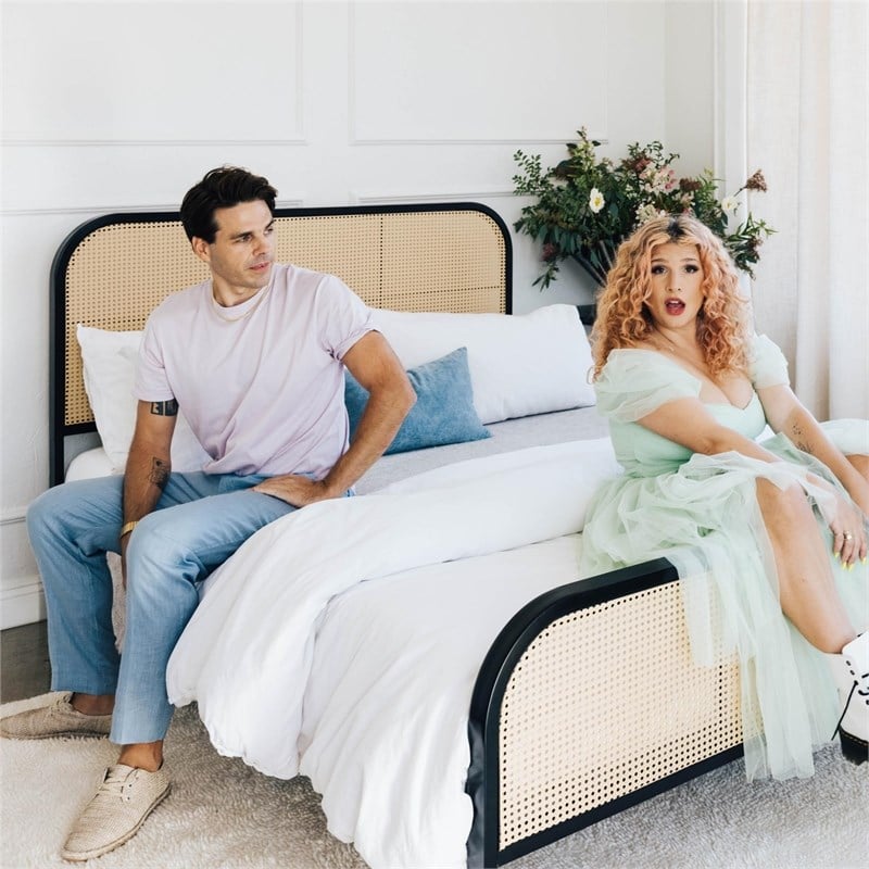 Mr. Kate Roxanne Queen Metal Platform Bed Frame w/Cane Headboard in Parchment