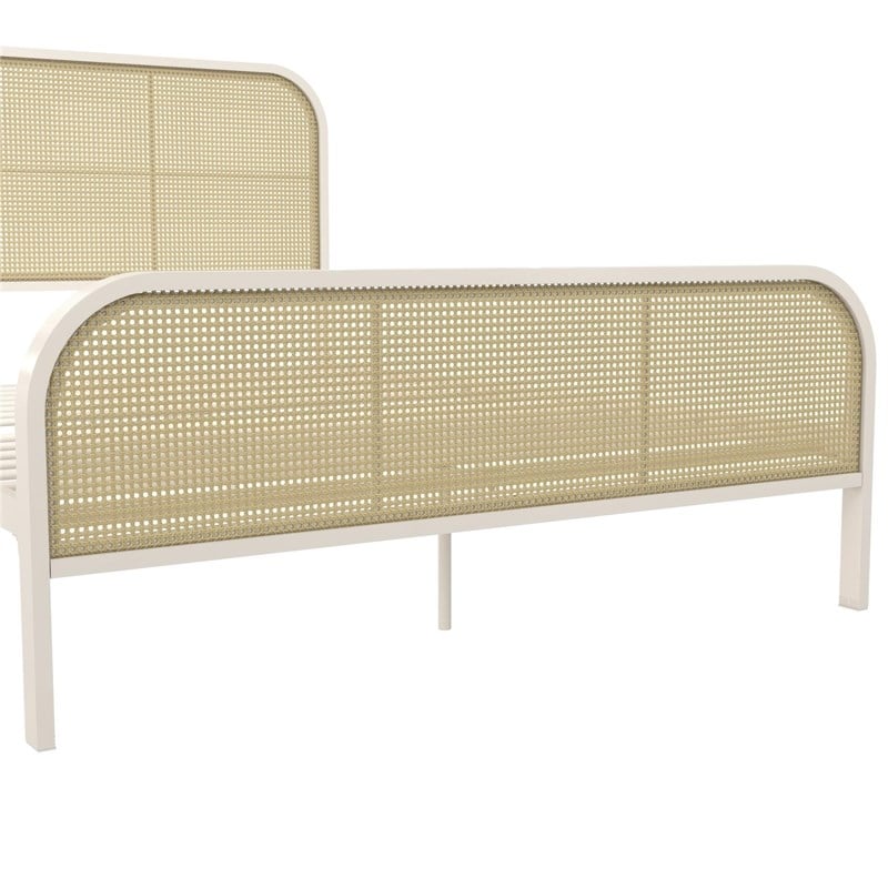 Mr. Kate Roxanne Queen Metal Platform Bed Frame w/Cane Headboard in Parchment