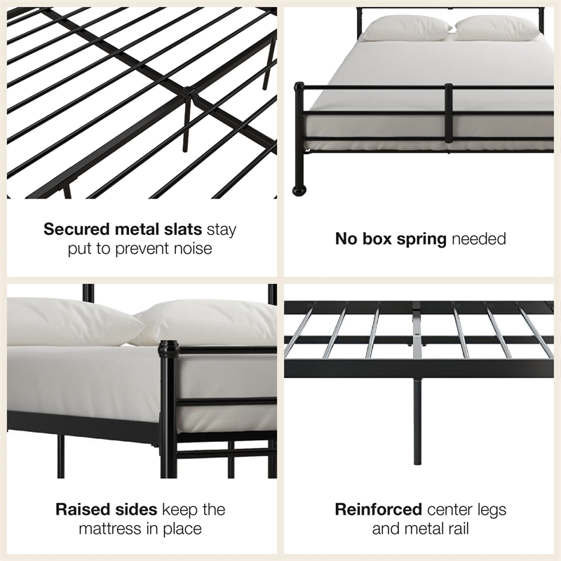 Mr. Kate MacKenzie Full Metal Platform Bed Frame w/3 Adjustable Heights - Black