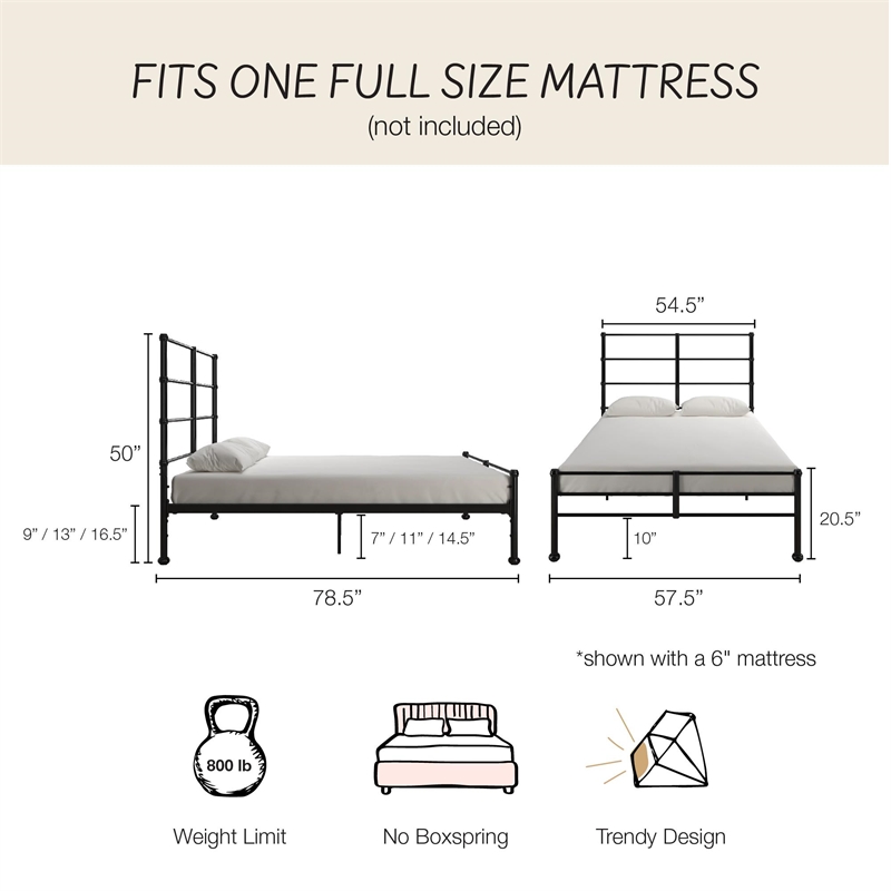 Mr. Kate MacKenzie Full Metal Platform Bed Frame w/3 Adjustable Heights - Black