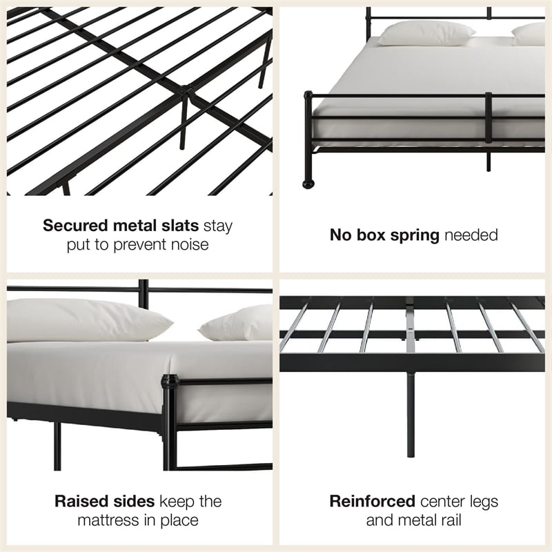 Mr. Kate MacKenzie King Metal Platform Bed Frame w/3 Adjustable Heights - Black