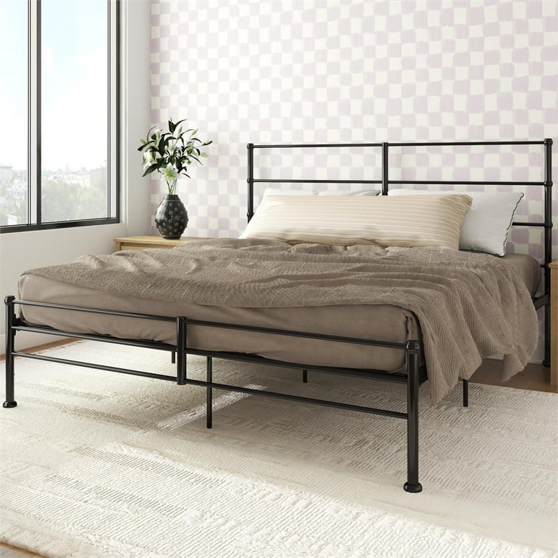 Mr. Kate MacKenzie King Metal Platform Bed Frame w/3 Adjustable Heights - Black