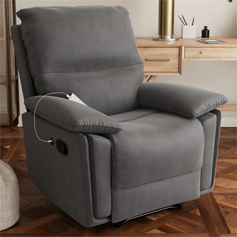 DHP Labatte Recliner with Dual USB Port in Charcoal Faux Leather