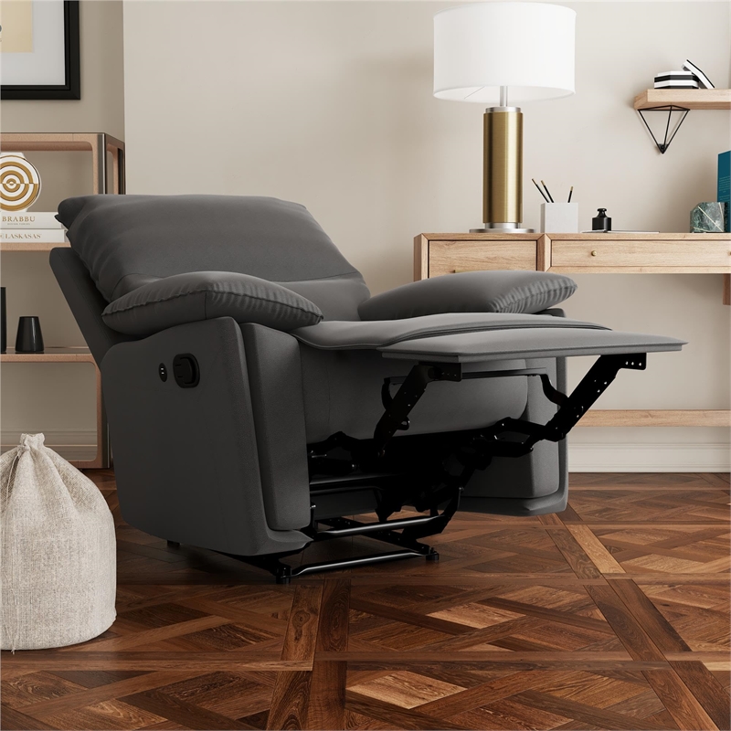 DHP Labatte Recliner with Dual USB Port in Charcoal Faux Leather