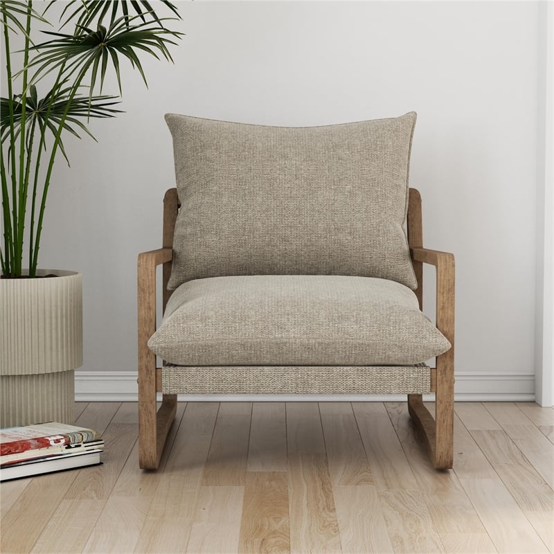 DHP Mira Upholstered Sling Accent Chair in Ivory Linen