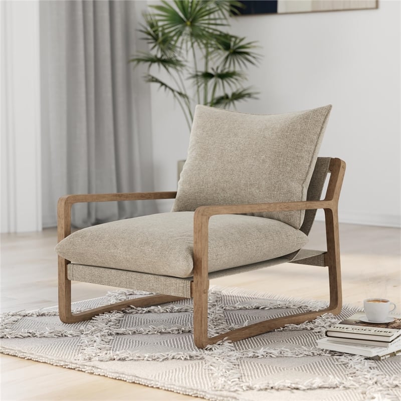 DHP Mira Upholstered Sling Accent Chair in Ivory Linen
