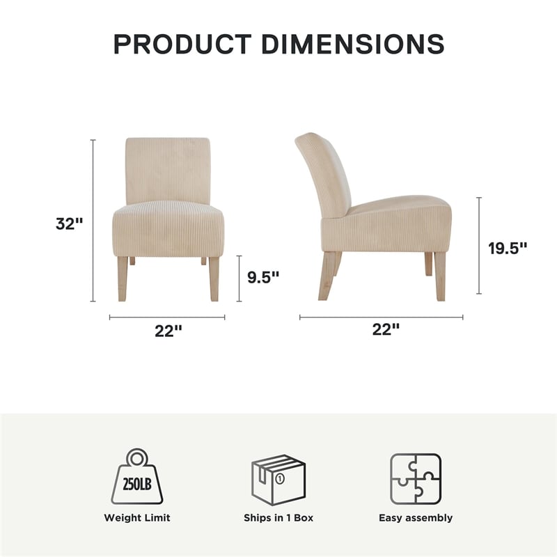 DHP Hazen Armless Upholstered Accent Chair in Ivory Corduroy
