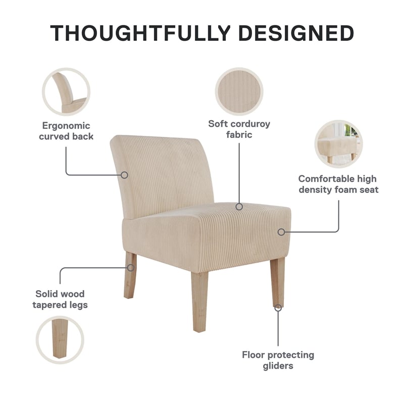 DHP Hazen Armless Upholstered Accent Chair in Ivory Corduroy