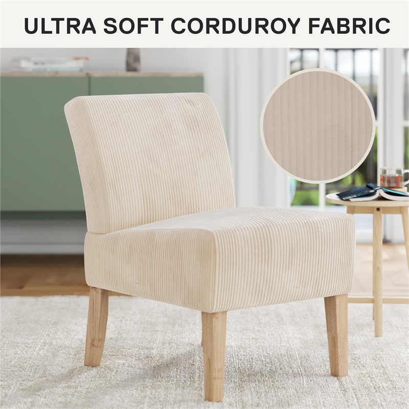 DHP Hazen Armless Upholstered Accent Chair in Ivory Corduroy