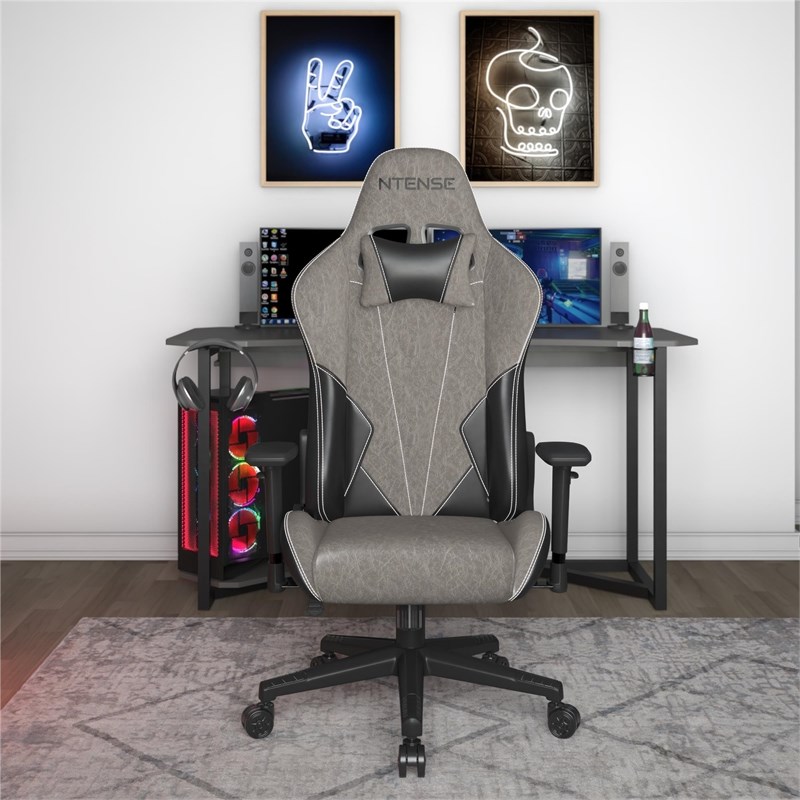 NTense Quantum Gaming Chair with Reclining Ergonomic Back in Black Faux Leather