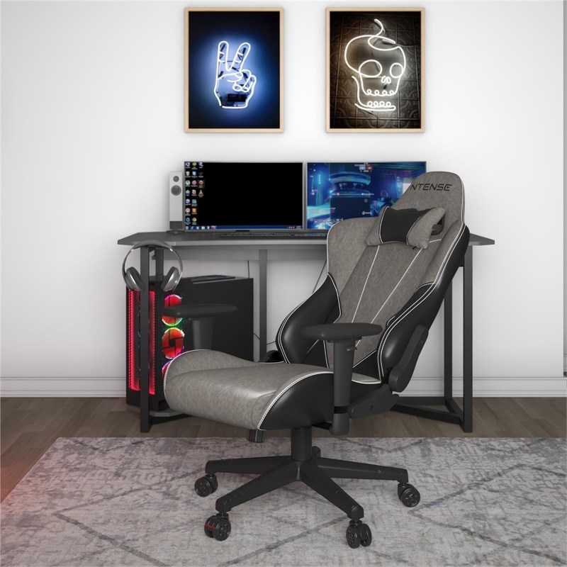 NTense Quantum Gaming Chair with Reclining Ergonomic Back in Black Faux Leather