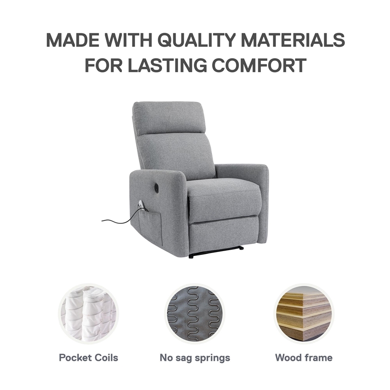 DHP Kai Power Recliner with 8 Zone Massage and Lumbar Heat in Dark Gray Linen