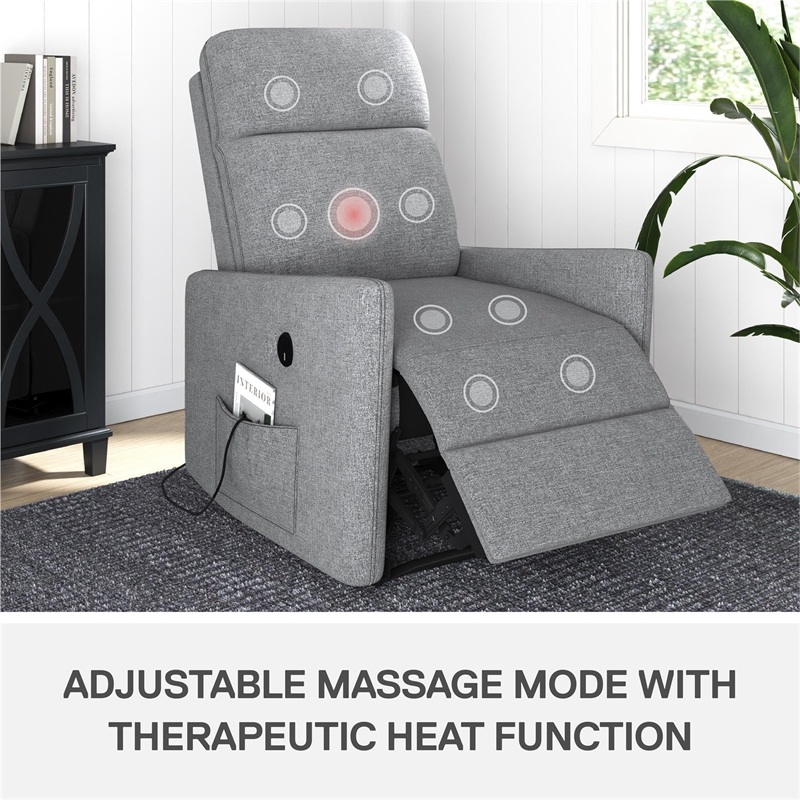DHP Kai Power Recliner with 8 Zone Massage and Lumbar Heat in Dark Gray Linen