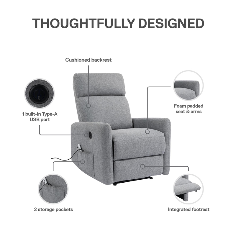 DHP Kai Power Recliner with 8 Zone Massage and Lumbar Heat in Dark Gray Linen