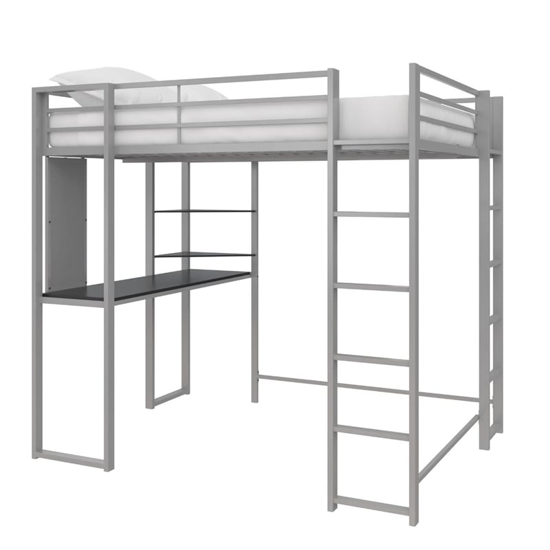 DHP Abode Metal Full Loft Bed in Silver with Desk
