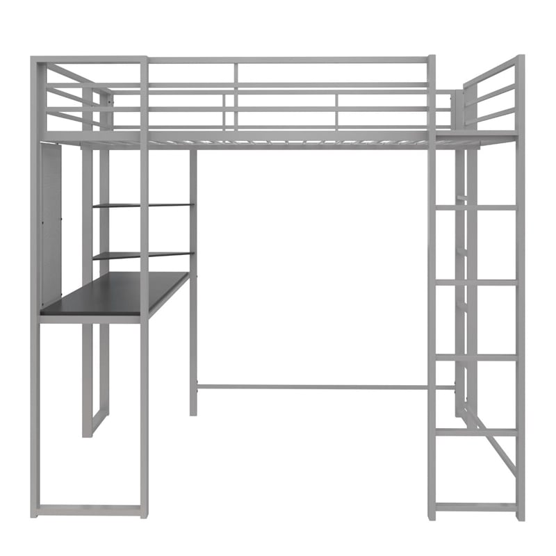 DHP Abode Metal Full Loft Bed in Silver with Desk