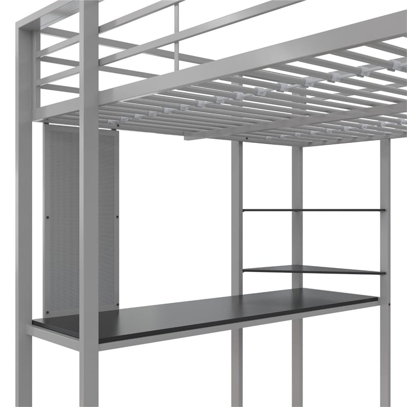 DHP Abode Metal Full Loft Bed in Silver with Desk