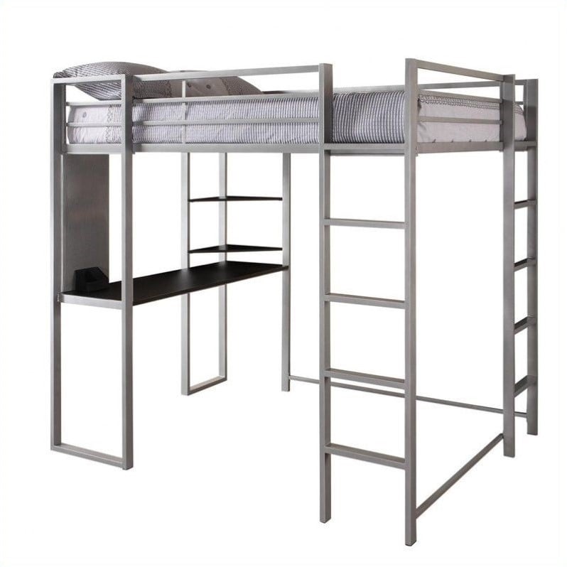 Dhp Abode Metal Full Loft Bed In Silver With Desk 5457096