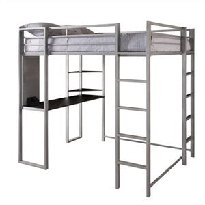 dhp abode metal full loft bed in silver with desk