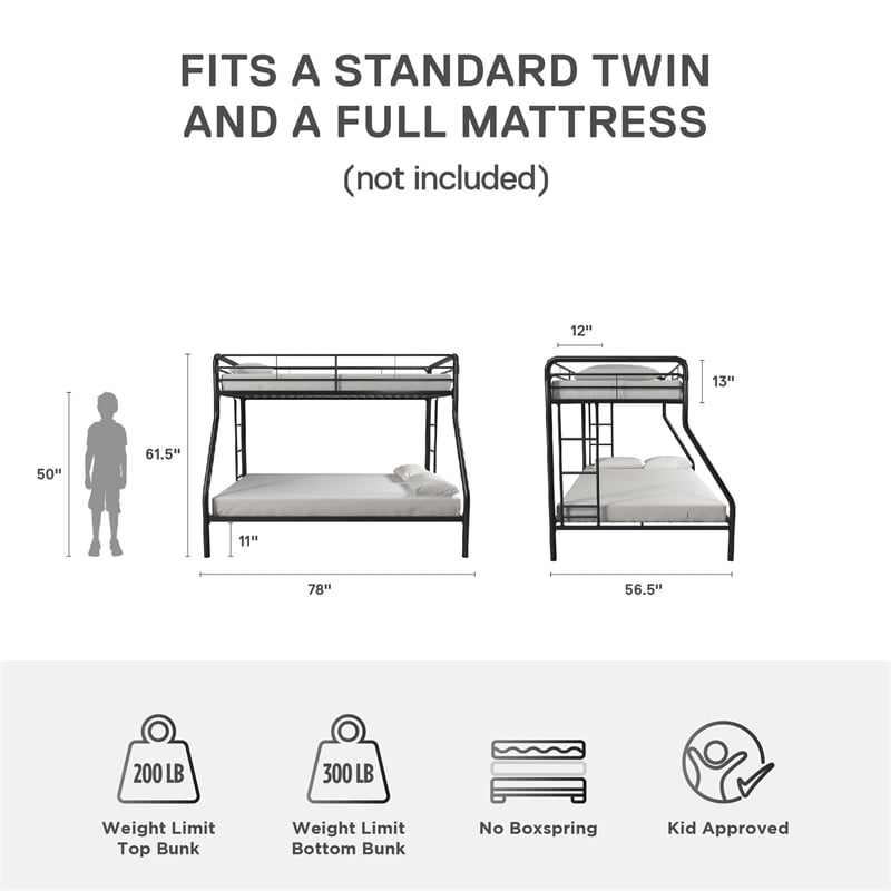 DHP Metal Twin over Full Bunk Bed in Black