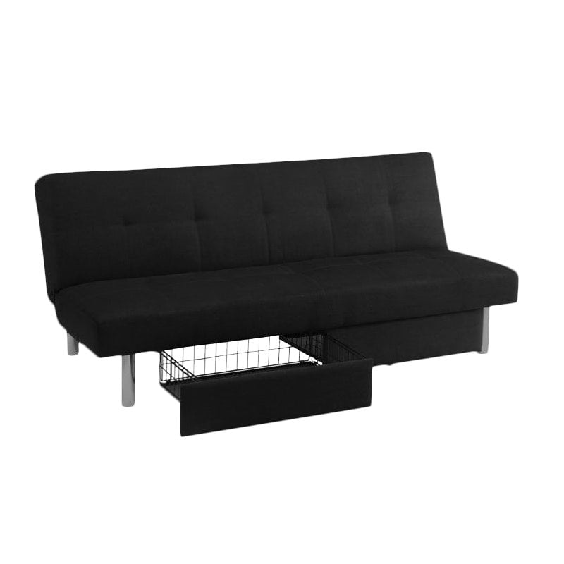 Convertible Sofa with Storage in Black Microfiber