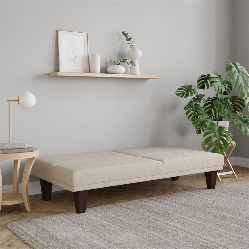 DHP Dillan Upholstered Convertible Sofa in Tan Mircrofiber