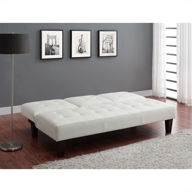 Dhp Julia Faux Leather Convertible Sofa In White With Cupholders Dhp Julia Faux Leather Convertible Sofa