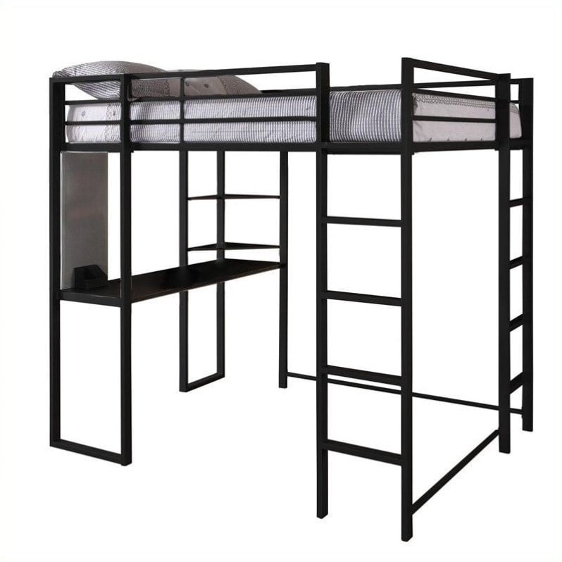 DHP Loft Bed Metal Frame Full Size Desk Ladder Black Bedroom Furniture 5457196 