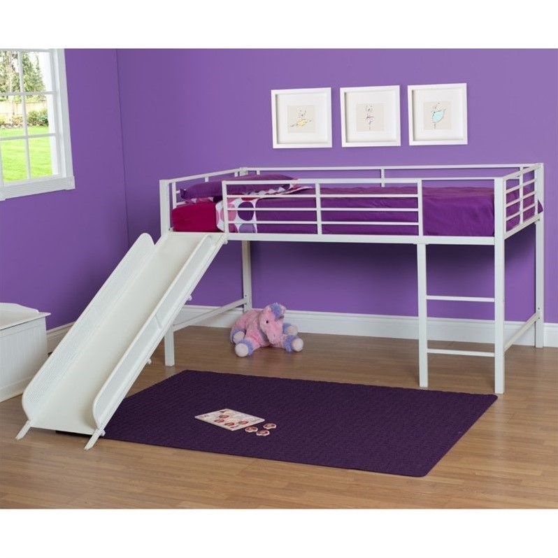 Metal Twin Loft Slide Bed in White 5513098