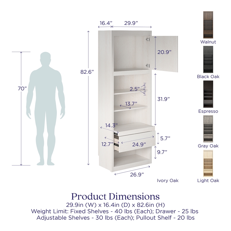 Signature Sleep Paramount Single Side Cabinet for Murphy Wall Beds in Gray Oak