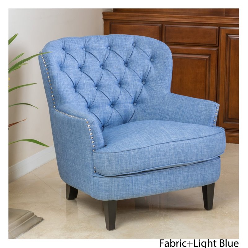 Noble House Tafton Light Fabric Birch Club Chair in Light Blue