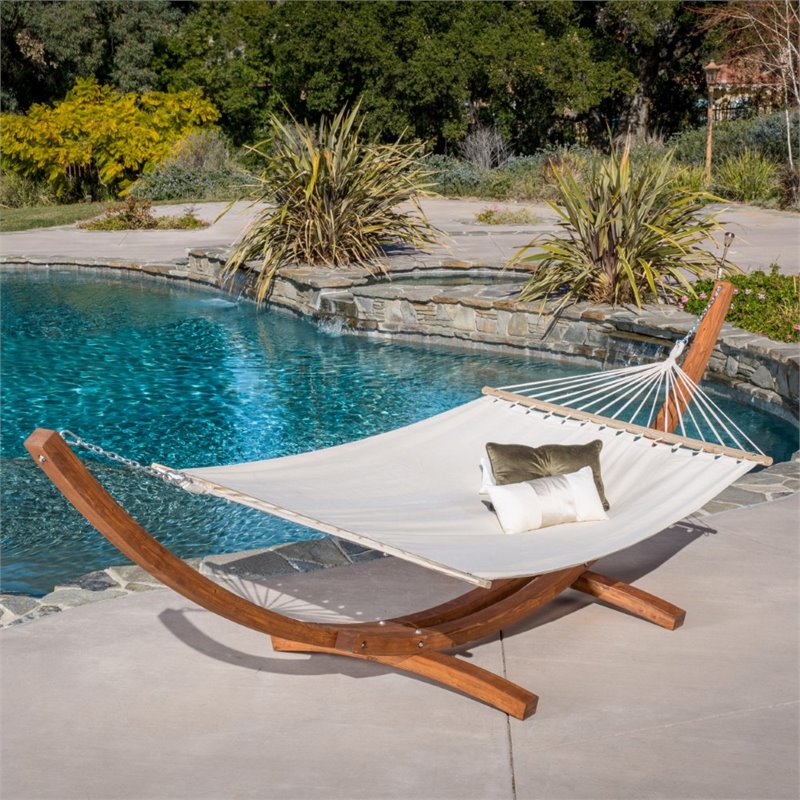 Noble House Richardson Modern Outdoor Wood Hammock in Cream