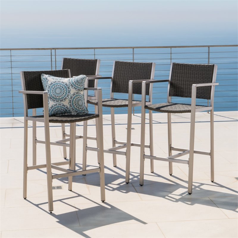Noble House Cape Coral Outdoor 5 Piece Glass Top Bar Set in Gray