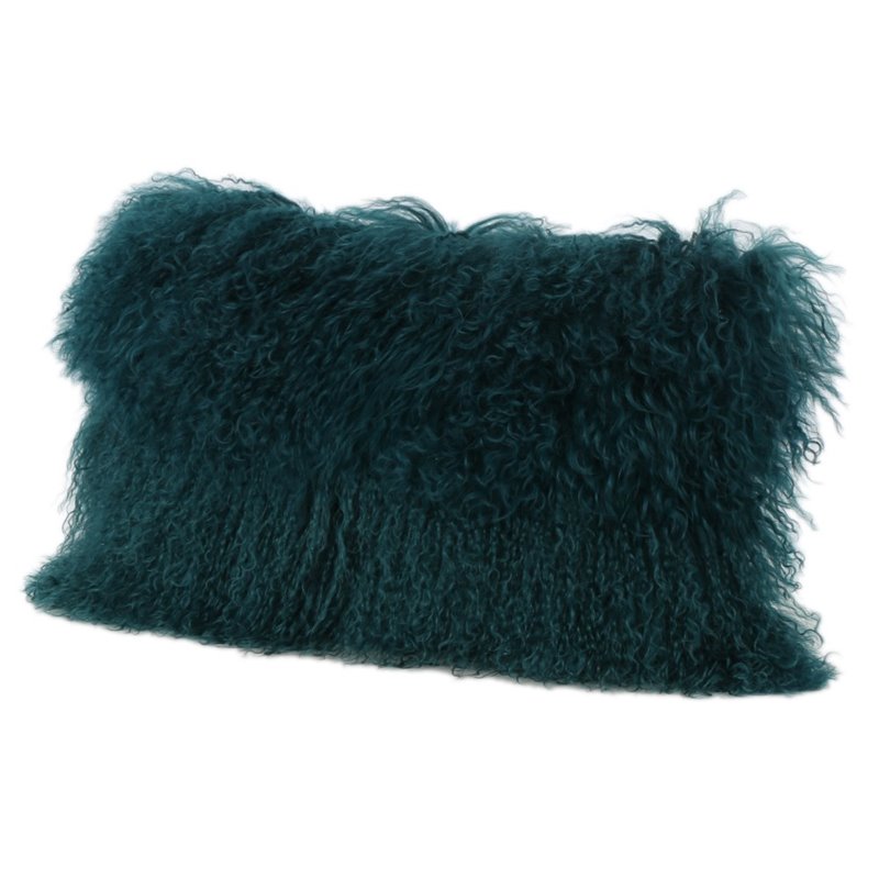 Noble House Zally Shaggy Lamb Fur Rectangular Throw Pillow in Teal