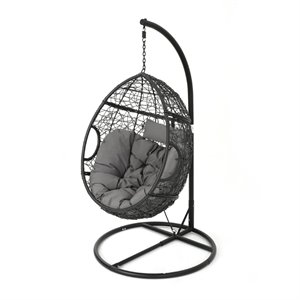 noble house kylie outdoor wicker hanging basket chair in black and gray
