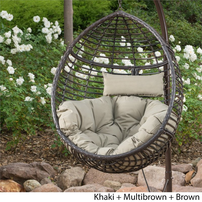 Noble House Layla Outdoor Wicker Hanging Basket Chair in Brown and