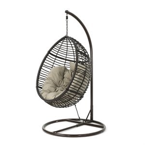 noble house layla outdoor wicker hanging basket chair in brown and khaki