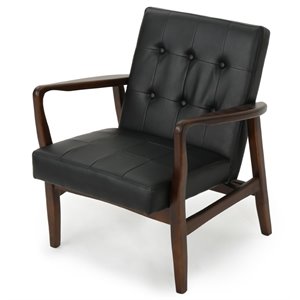 noble house marcola faux leather club chair in black and dark espresso