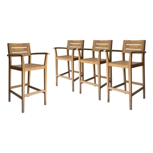 noble house stamford outdoor rustic wood barstool in teak/brown (set of 4)