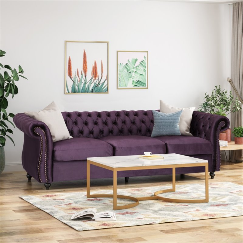 Noble House Somerville Chesterfield Tufted Jewel Toned Velvet Sofa in