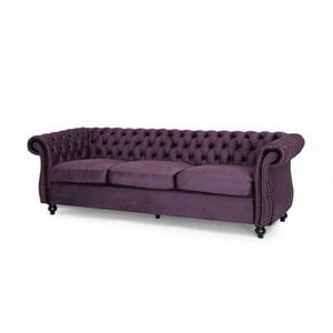noble house somerville chesterfield tufted jewel toned velvet sofa in blackberry