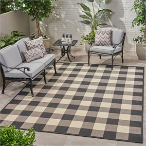 noble house crossroads outdoor check area rug in black and ivory
